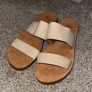 Time and Tru Beige and Brown Slide Sandals